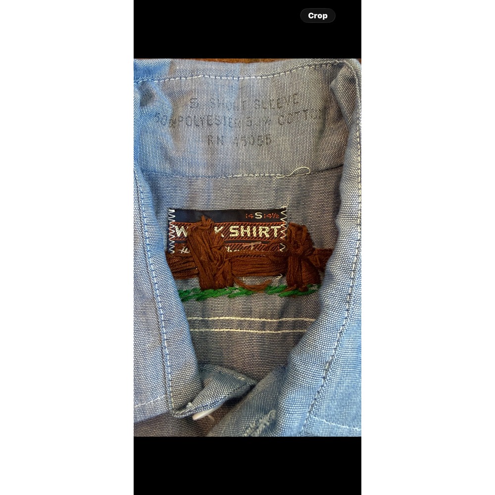 Vintage Chambray 70's American Apparel RN 45055 Work Shirt Hand Embroidered SZ S - Picture 13 of 13